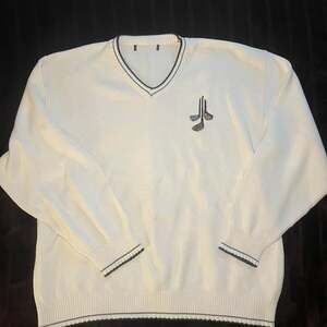 Vintage Golf V-Neck Sweater - White & Green - Embroidered Golf Clubs - XL
